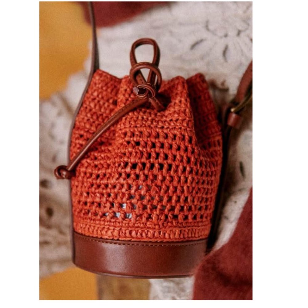 Sezane micro farrow raffia bucket bag